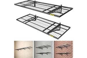 Aecxm 1.64x4ft 2Pack Wire Shelving Unit Heavy Duty Garage Storage Shelves Wall Mounted Black 560lbs Load Capacity（20-inch-by-48-inch）