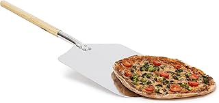 Relaxdays eckige Pizzaschaufel, Aluminium Pizzaschieber mit Holzgriff, Brotschieber für Backofen HBT: 3x30,5x79cm, grau