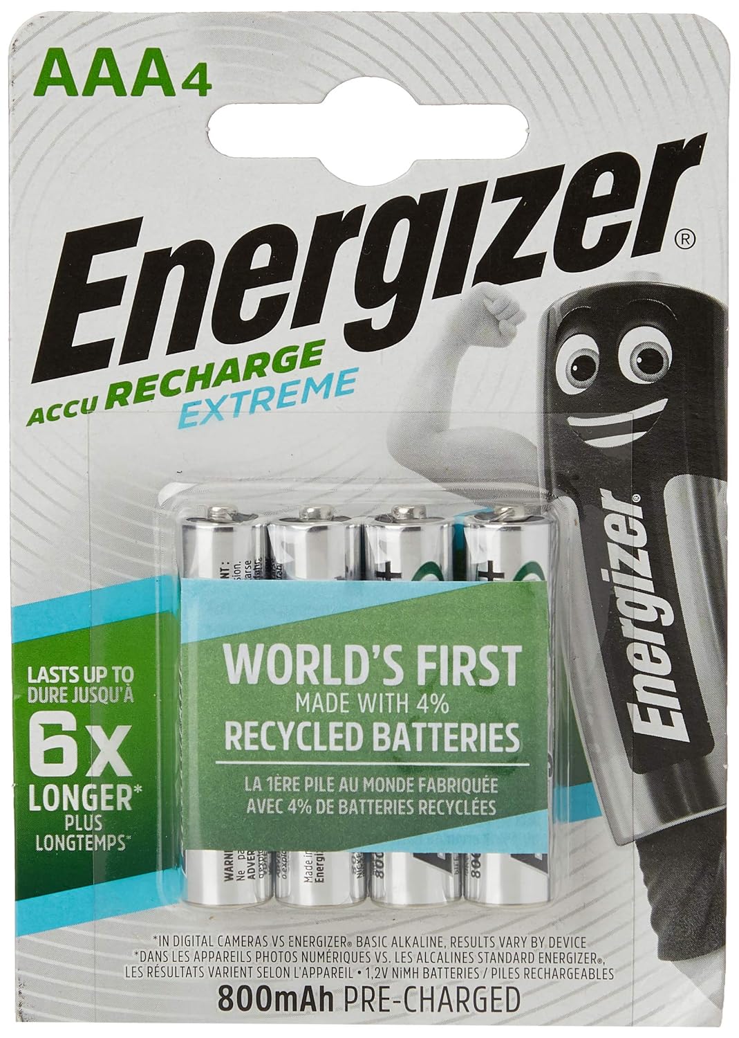 Energizer Rechargeable Extreme AAA 800mAh Batteries - Pack of 4, green