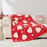 Snuggle Sac Valentines Throw Blanket Red Heart, Knitted Super Soft Cozy Blankets, Valentines Day Gifts for Her, Microfiber Heart Throws for Couch, Red Love, 50x60 inches
