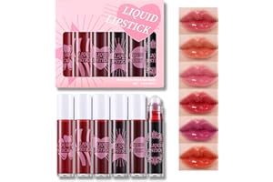 HOSAILY 6 Colors Roll on Lip Tint Stain Set, Watery Vivid Color Waterproof Long Lasting Lip Gloss, Non-Stick Cup High Pigment