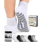 Pembrook 6 Pairs Diabetic Ankle Socks for Men & Women with Grips - 12 Colors Neuropathy Socks for Men | Non Slip | Edema