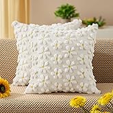 DFXSZ Spring Summer Pillow Covers 18x18 inch Set of 2 Farmhouse Decor Yellow Flower Heart Daisy Soft Plush Faux Fur Jacquard Throw Pillows for Bedroom Sofa Holiday Spring Summer Home Decor PTK024A18