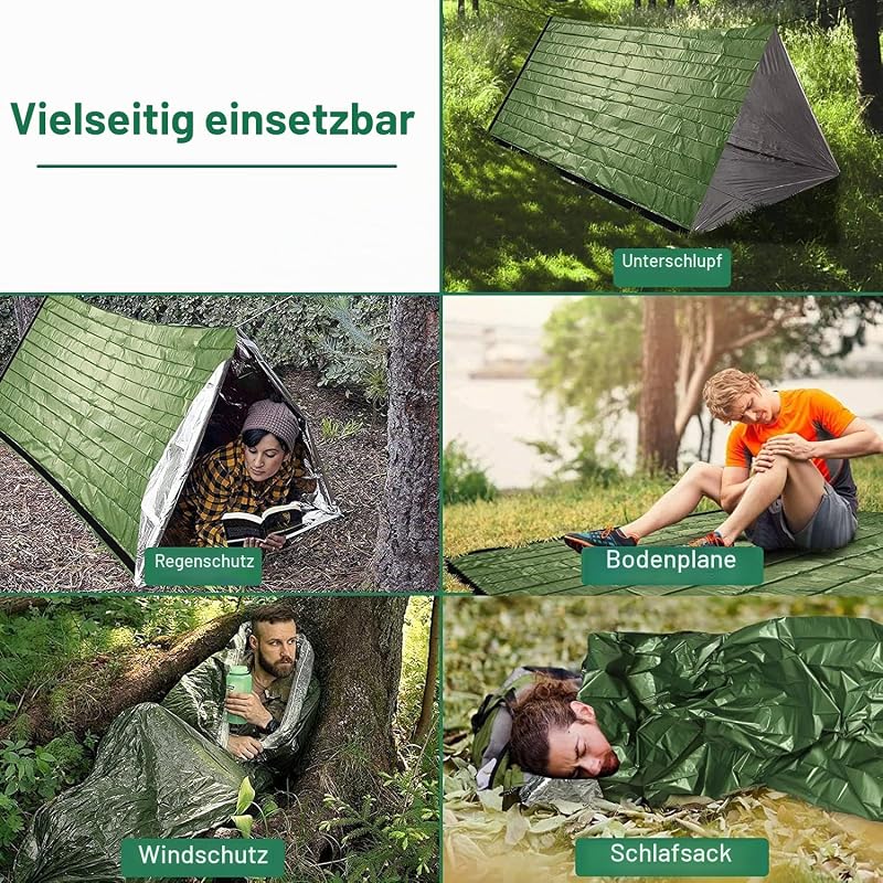 Notfalldecke Schlafsack, Survival Biwaksack Erste Hilfe Rettungsdecken Wasserdicht Notfallzelt Ultraleicht Hitzeabweisend Kälteschutz mit Signalpfeifen, für Outdoor Camping Wandern, 1 Stück