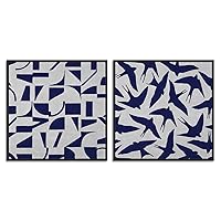 2 Piece Framed Canvas Wall Art Blue Pattern Canvas Prints Home Artwork Decoration for Living Room,Bedroom - 16