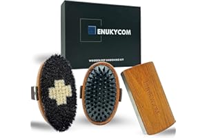ENUKYCOM Wooden Pet Grooming Kit for Short-Haired & Double-Coated Dogs Cats Horses- Includes Bristle Brush, Massage Brush & Deshedding Brush -Dog Brush for Shedding - Best Deshedding Comb in Shedding Season