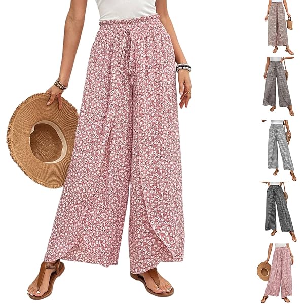 Amazon.com: Floral Pants for Women Slit Wrap Wide Leg High Waisted
