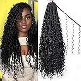 Boho Faux Locs Crochet Hair 24 Inch Goddess Locs 8 Packs Boho Soft Crochet Hair with Curly Ends Pre-looped Long Bohemian Rive