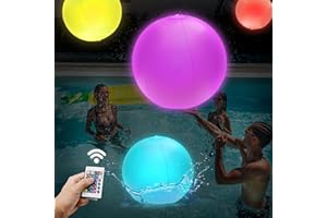 JOY SPOT! 4 Pack Light-Up Beach Balls, 16” Glow-in-the-Dark Inflatable Pool Toys, Floating Balls with 16 Colors and 4 Lighting Modes, Perfect for Kids' Outdoor and Indoor Games, Swimming Pool Party Decorations