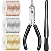 Jewelry Wire for Jewelry Making 18/20/22 Gauge Craft Wire with Pliers and Ring Sizer Beadingaluminum Craft Wire(3 Rolls,Gold, Silver, Rose Gold,1 mm (25 m))