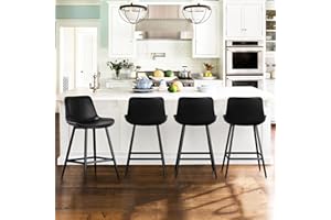 Cozyman 24 inch Counter Stool, Modern Bucket Barstools, Counter Height Bar Stools with Back and Footrest for Home Kitchen Island Restaurants, Set of 4, Black
