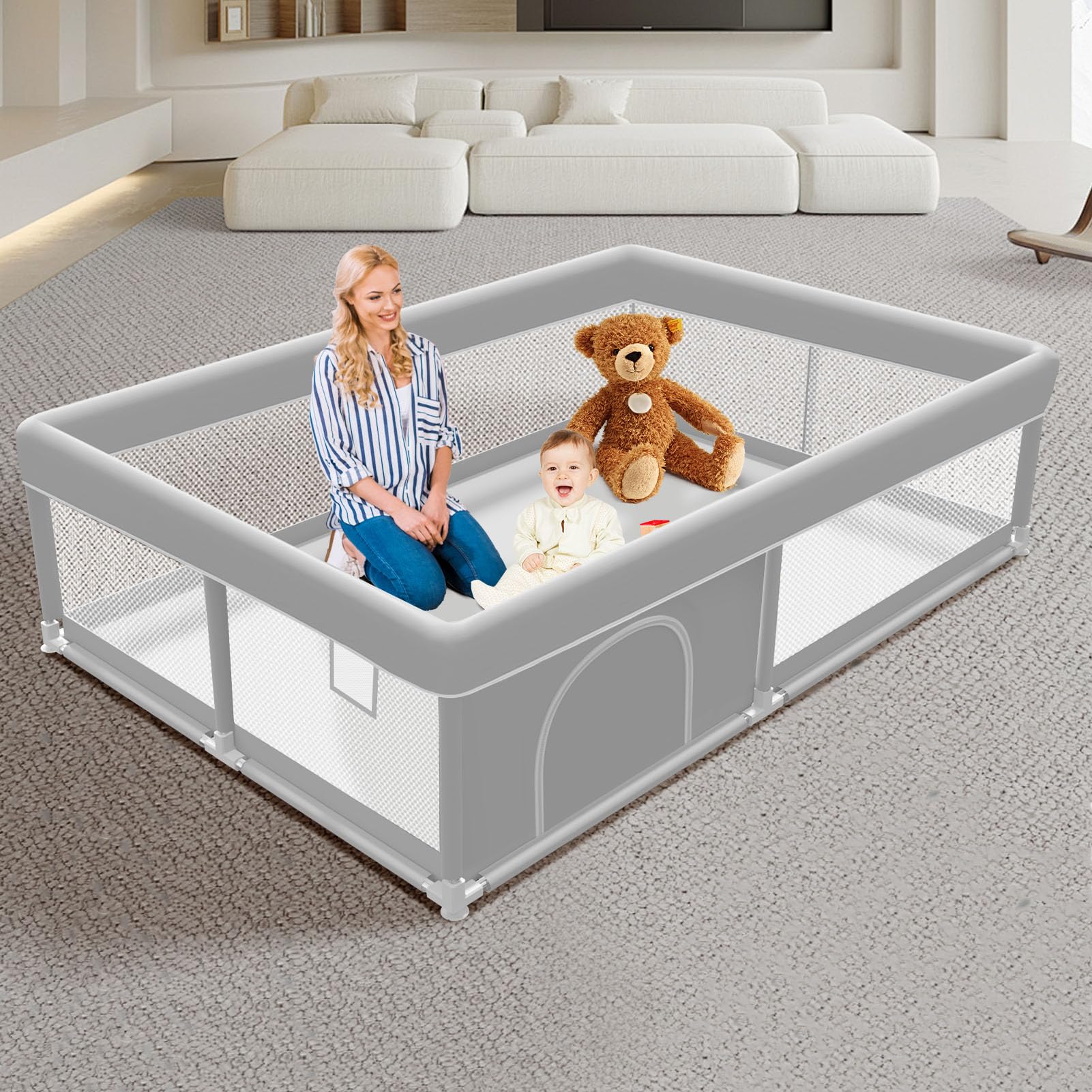 Photo 1 of Baby Playpen 65x50 inch, Playpen for Babies and Toddlers, Baby Play Pen Design with External Zipper Gate, Play Yard with Non-Slip Suction Cups on The Bottom