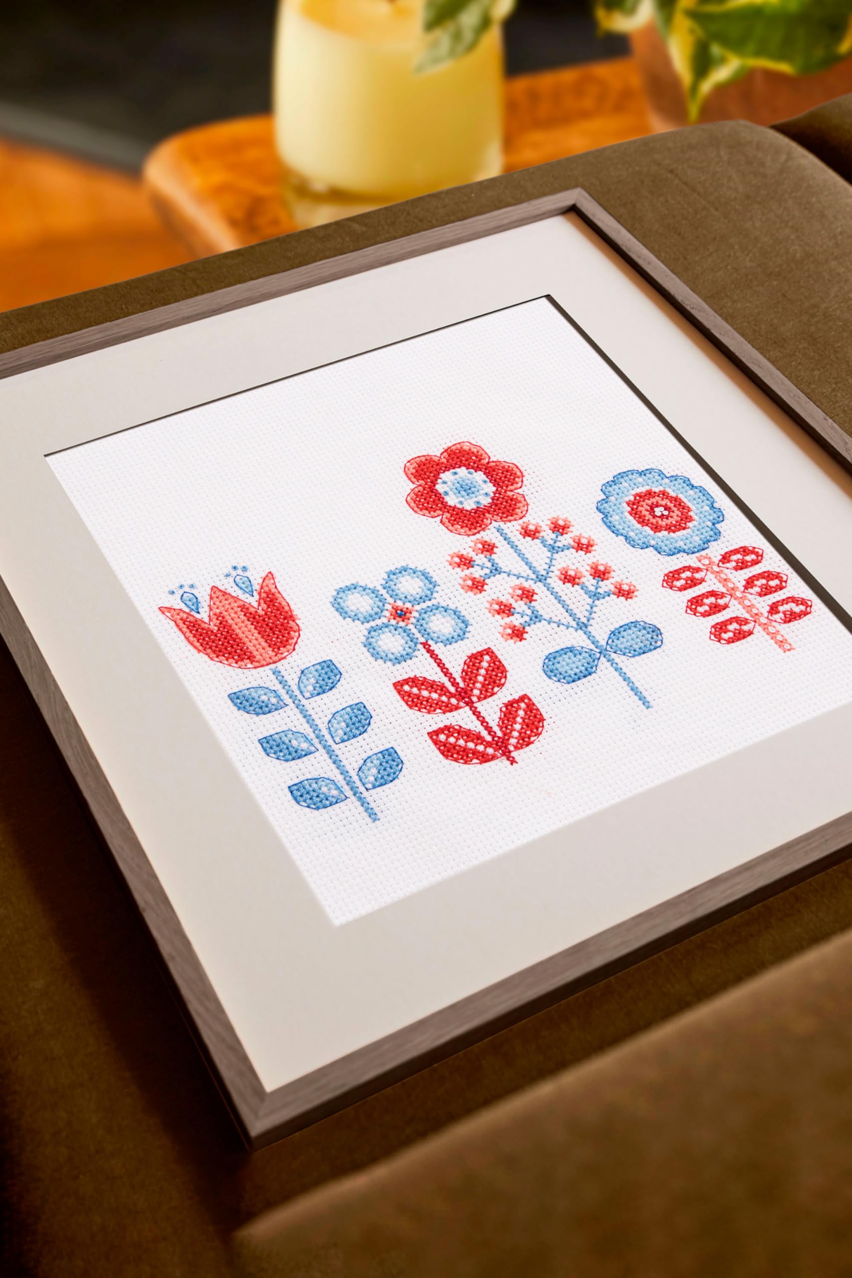 DMC Cross Stitch Kit Folk Flowers by Jo Aston - Easy