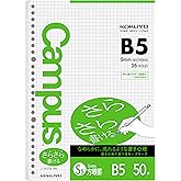 KOKUYO Campus Loose Leaf Paper, 5mm Grid 50 Sheets, 7.2&times;10.2" Filler Paper | Sarasara smooth 5x5 graph B5 refill paper for 26 holes binder notebooks, 75gsm squared paper for math, engineering, drawing