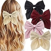 Incinkod 4 Pcs Hair Bows for Women, Short Tail Bow Hair Clips, Cute Silky Satin Womens Hair Bows, Bow Clips for Women (Black, White, Pink, Red)