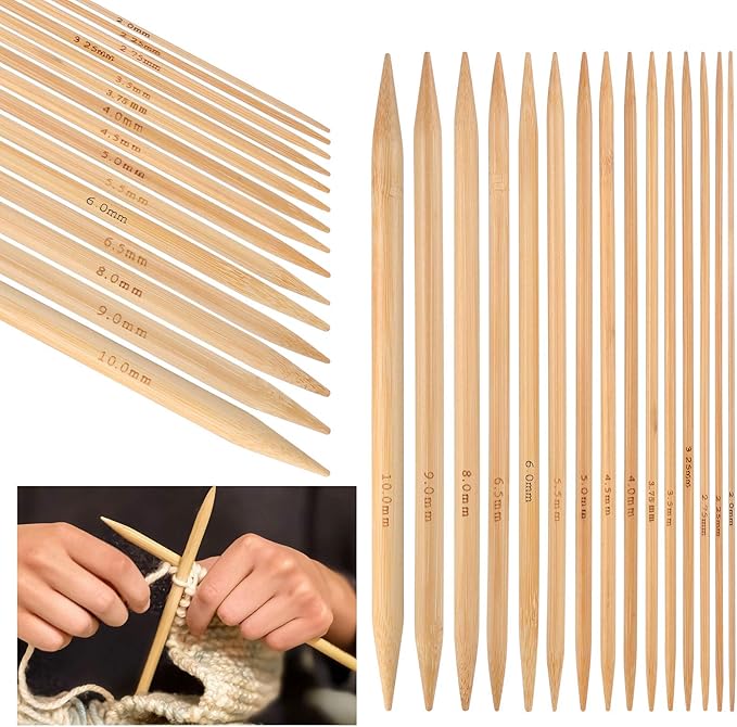 75Pcs Bamboo Knitting Needles Set, 15Sizes Double Pointed Knitting