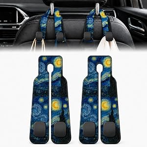 2 Pack Starry Night Car Headrest Hooks for Purses and Bag Seat Back Hanger | Starry Sky Car Accessories Metal Hook,Aesthetic