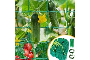 MELOHO Garden Trellis Netting for Climbing Plants Outdoor, 6.6x8.2 FT Plant Netting for Cucumber, Tomato, 27 Strands Trellis Net with 4x4 Inch Mesh as Vegetable Netting for Grape, Bean, w/Plant Clips