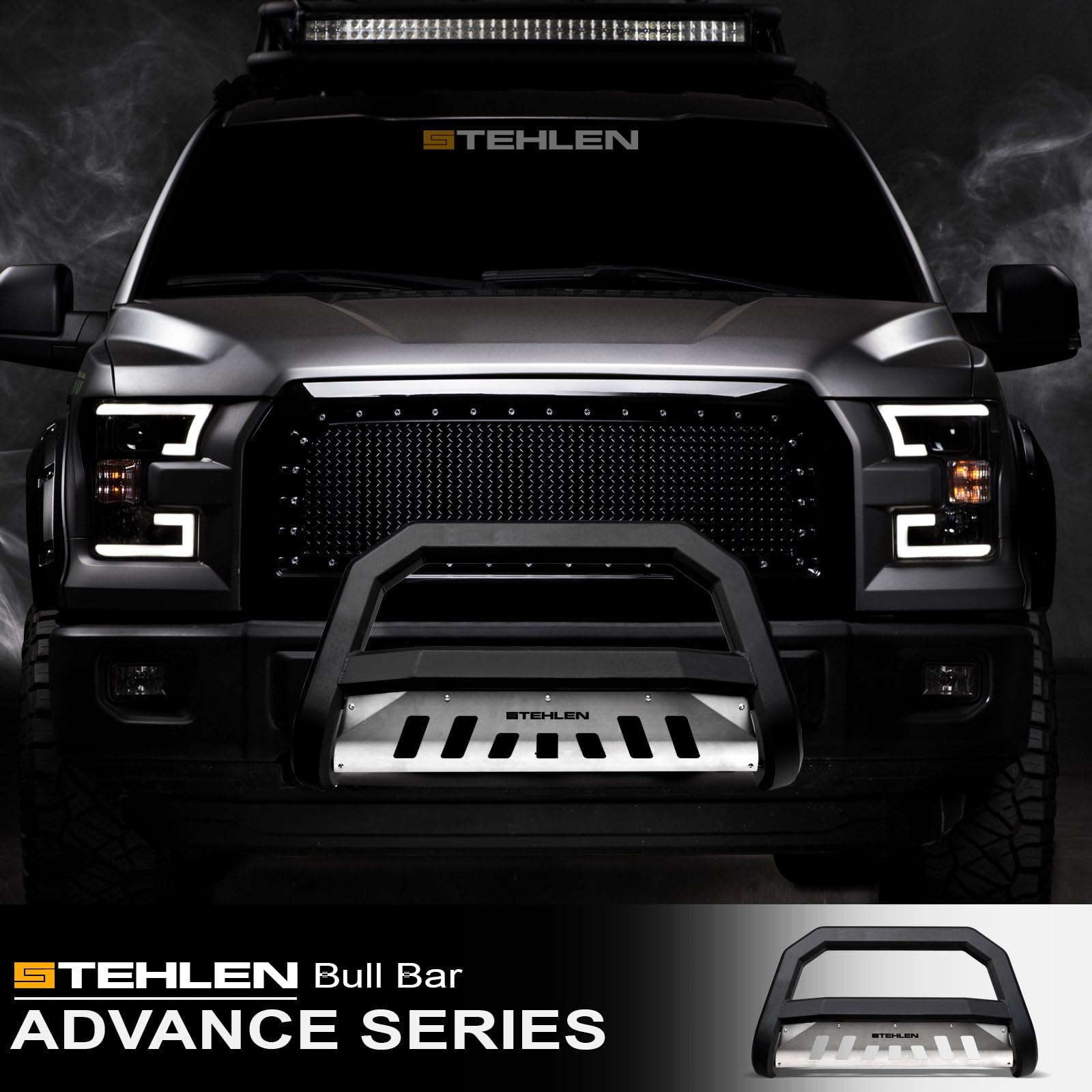 714937183162 Compatible with 2004-2012 Chevy Colorado/GMC Canyon Advance Series Bull Bar - Matte Black/Brush Aluminum Skid Plate