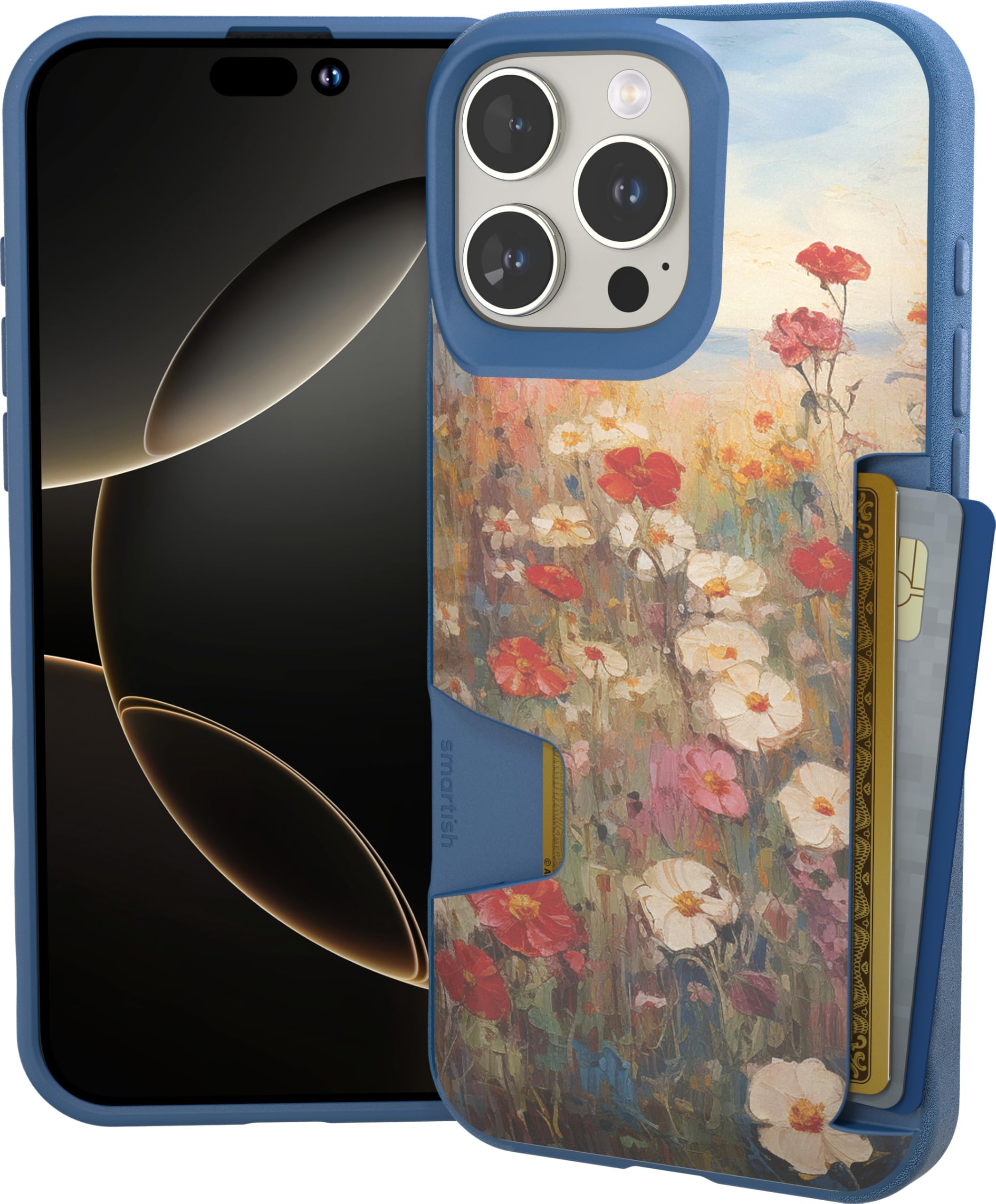 Photo 1 of Smartish® iPhone 16 Pro Max Wallet Case - Wallet Slayer Vol. 1 [Slim + Protective] Credit Card Holder - Drop Tested Hidden Card Slot Cover Compatible with Apple iPhone 16 Pro Max - Wildflower Fields