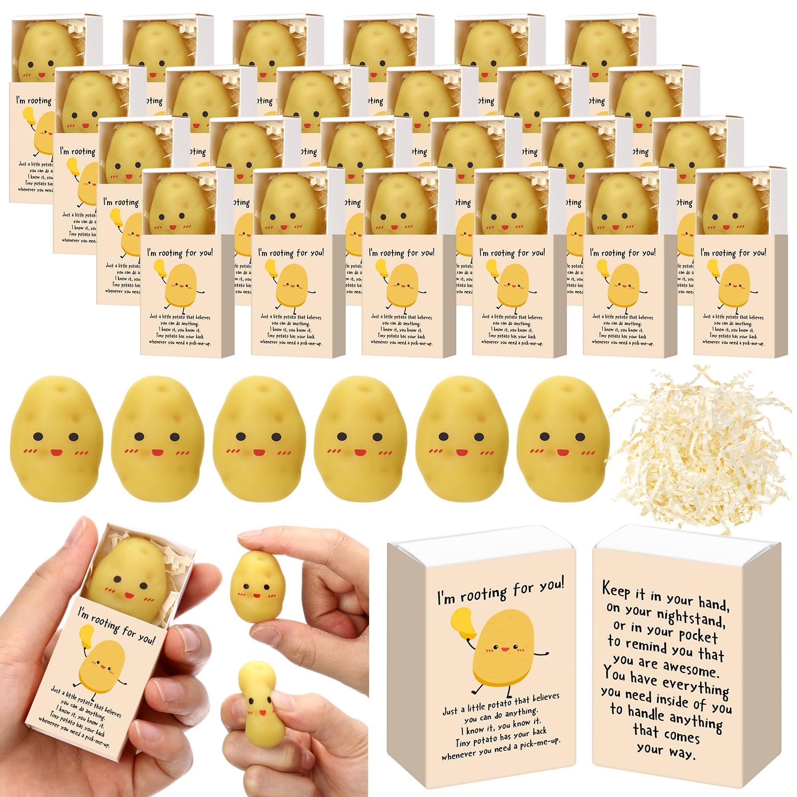 Photo 1 of Wettarn 24 Sets Potato Support Gifts Cute Stress Balls with Gift Boxes Inspirational Party Favors for Employee Coworker Friends Office Positive Relief Desk Decor