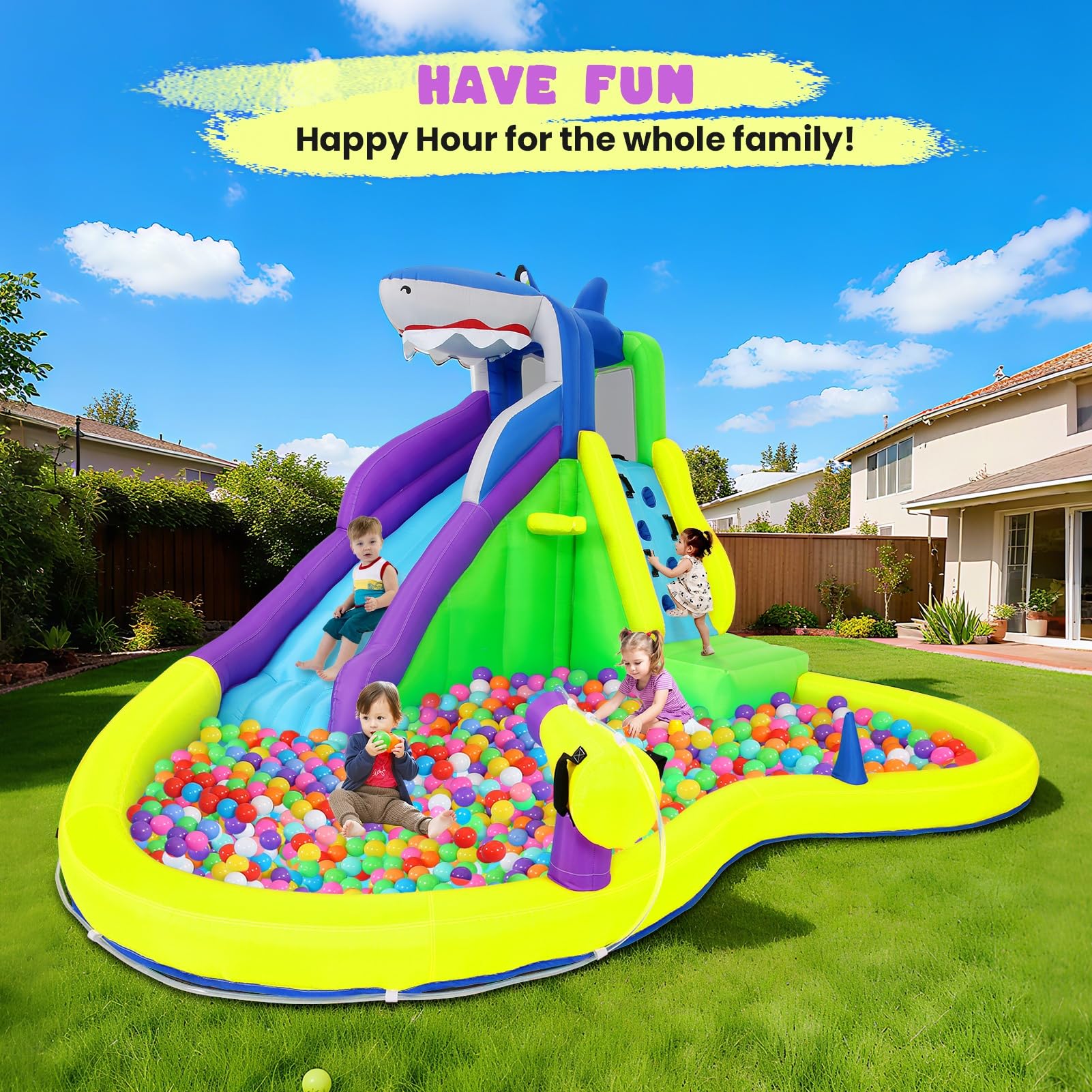 Bounce House for Big Kids 3-12 Years,Water Slide Bounce House,Inflatable Bounce Castle with Climbing Wall,Water Gun,Pool,13x14FT Play Center for Indoor/Outdoor Backyard (Light Yellow, Size1)