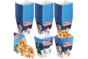 Baderke 24 Pcs Christmas Popcorn Boxes Mini Xmas Treating Candy Cookie Treat Box Snowman Santa Snowflake Paper Popcorn for Movie Night Christmas Party Decorations, 4 Design(Snowflake Style)