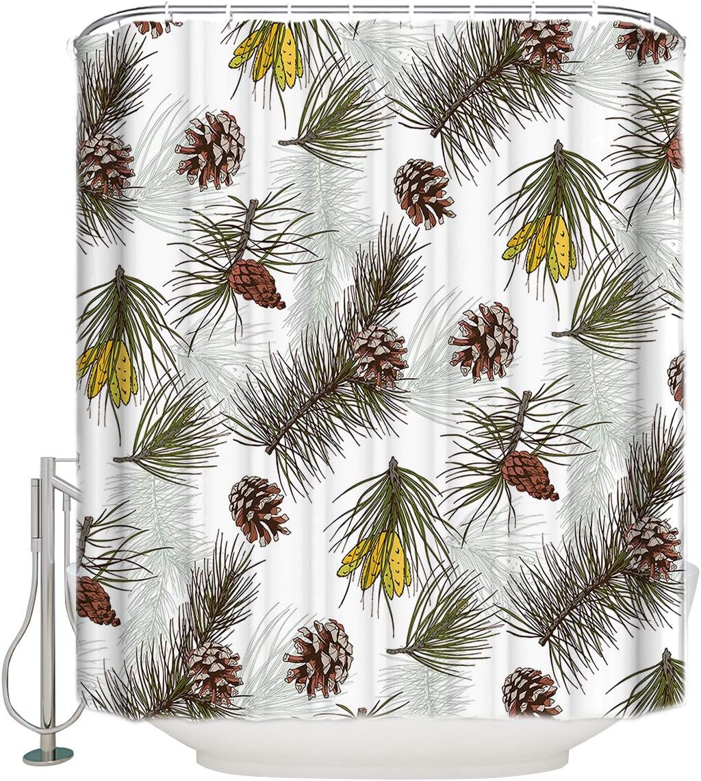 Bedliving Pinecone Christmas Themed Shower Curtains White