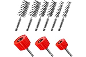 PokShow Copper Pipe Cleaner for Drill, Includes 3 Tube Cleaning Brush(1/2",3/4",1") and 6 Stainless Steel Wire Bore Brushes, Copper Pipe Cleaner Set Cleans Pipes and Tubes for Soldering
