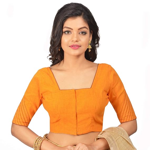 Women's Cotton Stitched Blouse (Yellow)