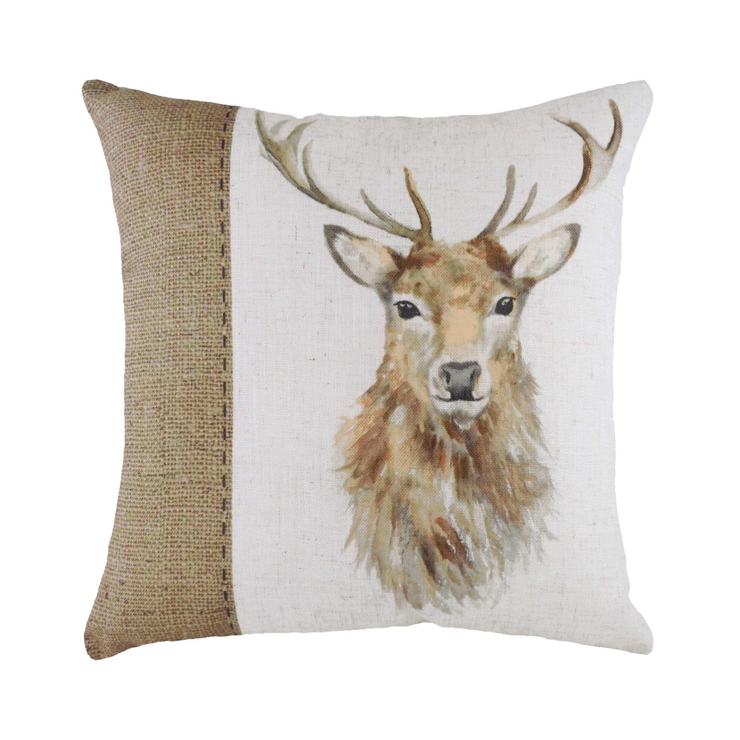 Evans Lichfield Hessian Stag Feather Filled Cushion, Polyester, Linen, White