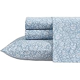 Laura Ashley - Twin XL Sheets, Cotton Percale Bedding Set, Lightweight & Breathable Home Decor (Heirloom Ditzy Blue, Twin XL)