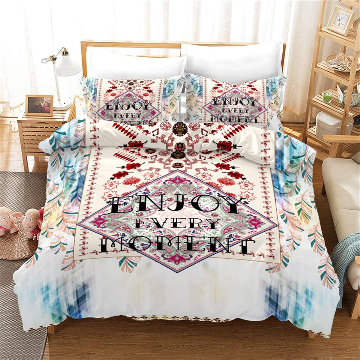 Odot Duvet Cover Set 3 Pieces 3D Dreamcatcher, Bedding Set Single Double Super King Boys Girls Soft Microfiber Printed Zipper Anti-Allergic Quilt Cover Pillow Cases (220x240cm,Mandala)
