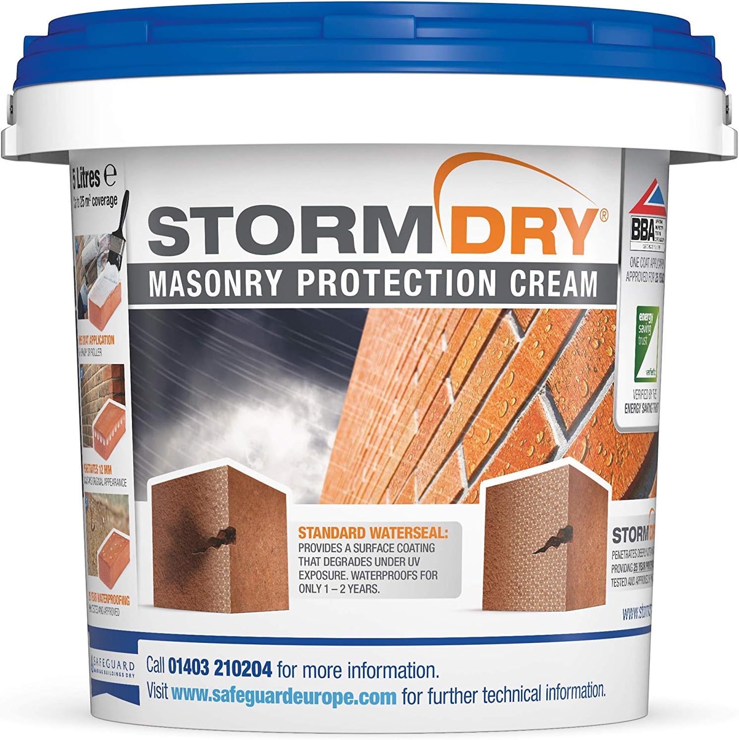 Stormdry Masonry Waterproofing Cream (5 Litre) 25 Year BBA & EST Approved Exterior Brick Sealer. Breathable, Colourless Brick