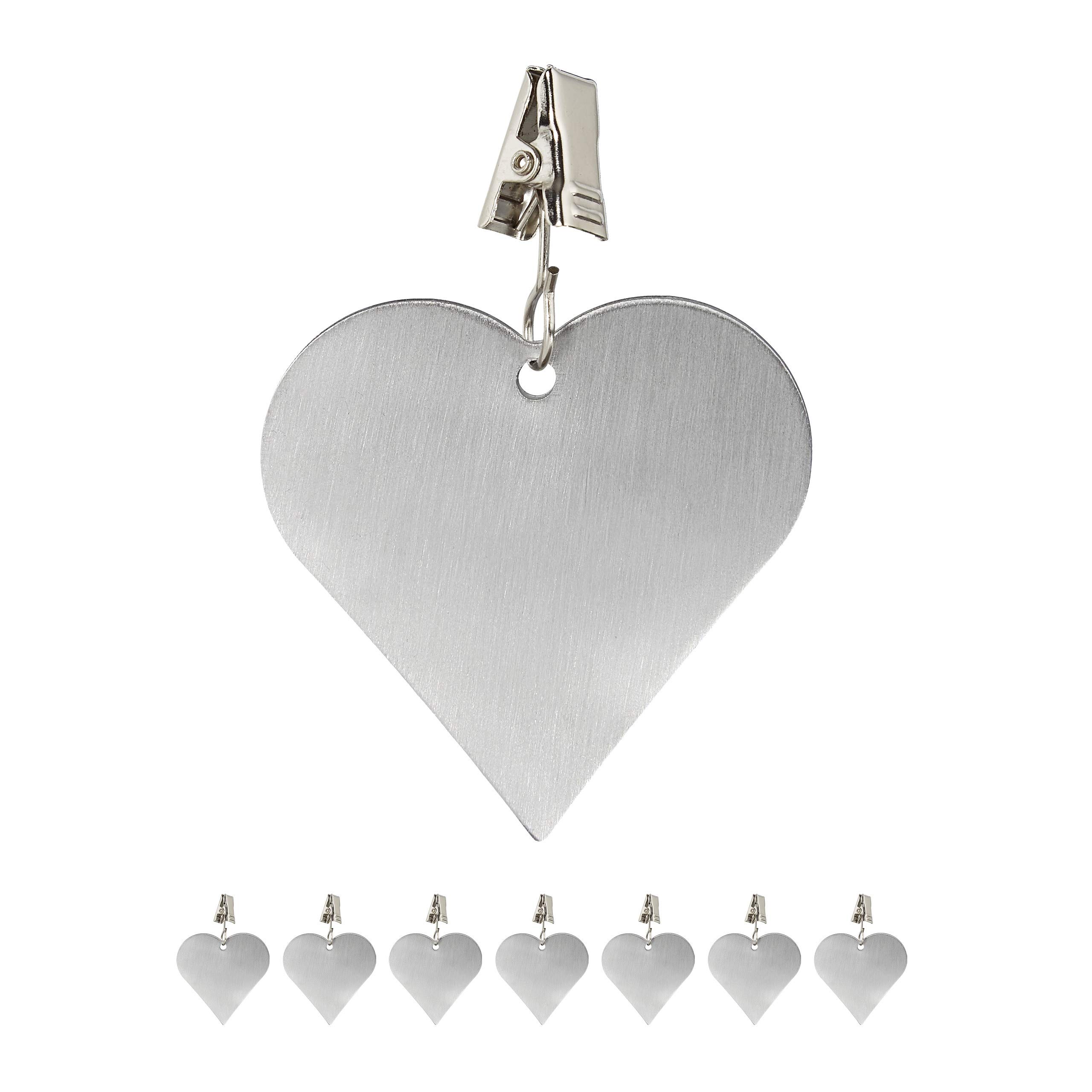 Relaxdays Tablecloth Weights, Pack of 8 Clips, Curtain Clamps, In- & Outdoors, Stainless Steel, Heart, Silver
