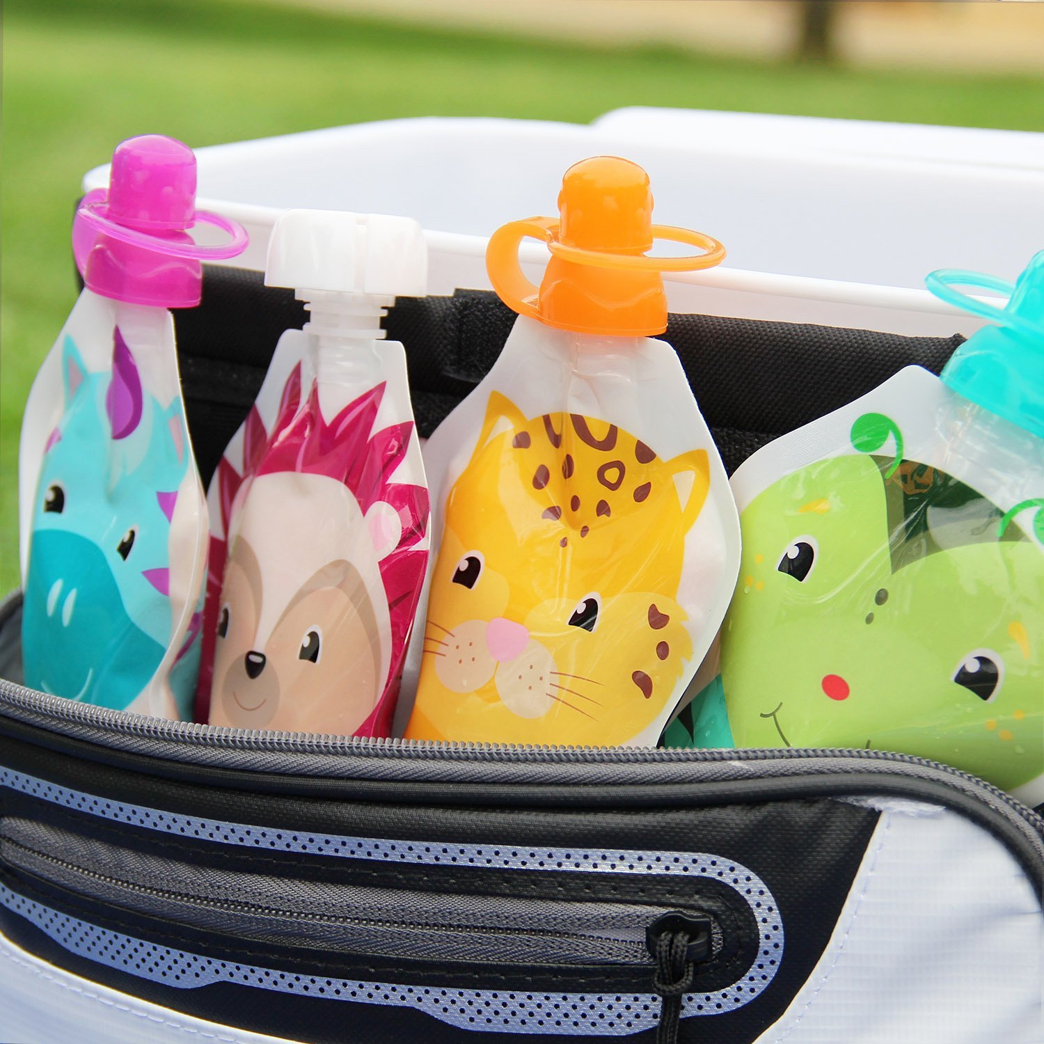 ChooMee Reusable Baby Food Pouches | BPA Free | Fill with Baby Food Applesauce Yogurt and Purees | Leakproof Double Lock Zipper, Easy Fill and Clean Wide Bottom | 5 oz | 4 Pack, SnakPack FreshSquad