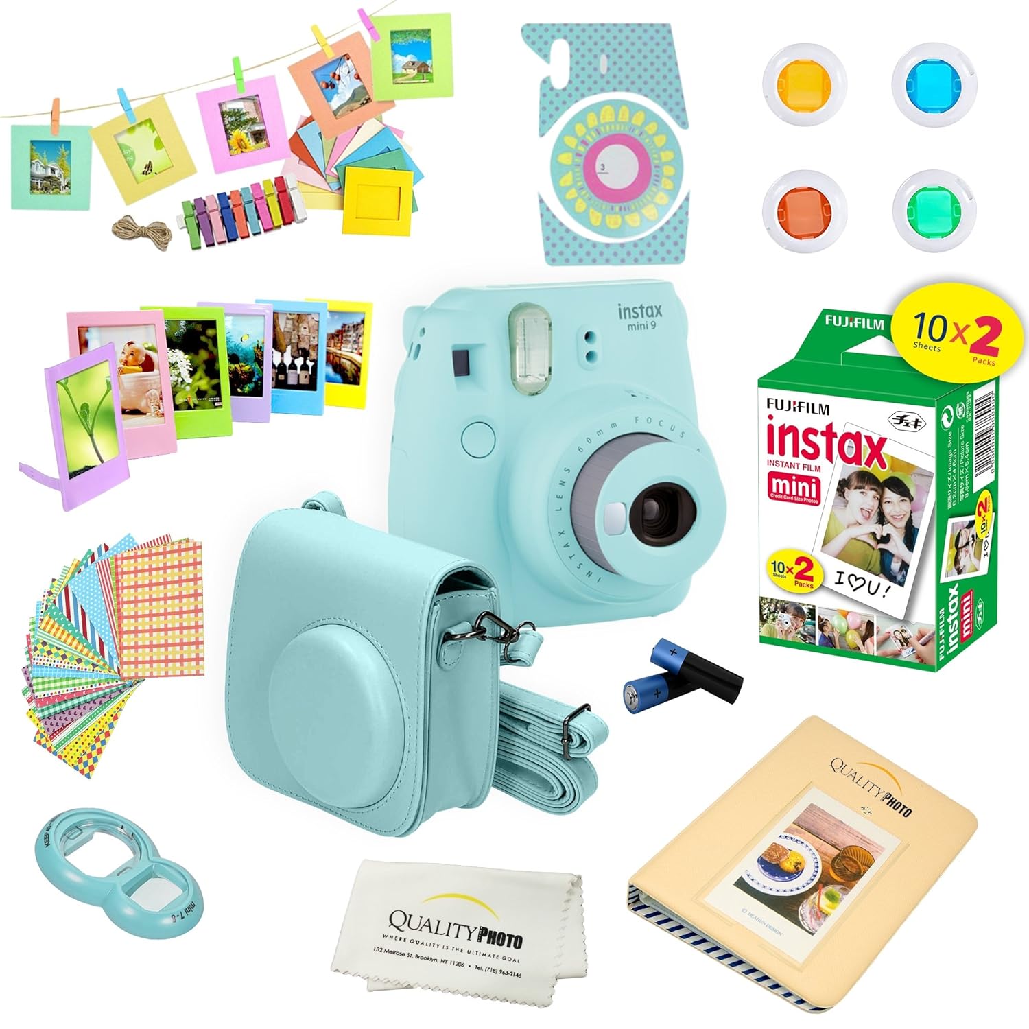 Fujifilm Instax Mini 9 Instant Camera ICE BLUE w/ Film and Accessories &ndash; Polaroid Camera Kit