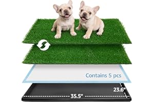 Oiyeefo Grass Pad for Dogs Potty: 35.5” x 23.6” Indoor Dog Grass Pad with Tray 2 Pcs Replacement Artificial Grass Mats-5 Pics Disposable Puppy Pads for Puppy Training Apartment,Balcony & Apartment Use