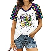 VVNTY Mardi Gras T Shirt for Women: Funny Fat Tuesday Carnival Shirts New Orleans Party V Neck Tee Tshirt