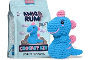 Amigo Rumi Cute Dinosaur Beginners Crochet Kit - Learn How to Crochet Starter Kit - 3+ Hours of Video Tutorials & Crocheting Book - Easy to See Yarn - Amigurumi Stuffed Animal for Kids 12+ & Adults