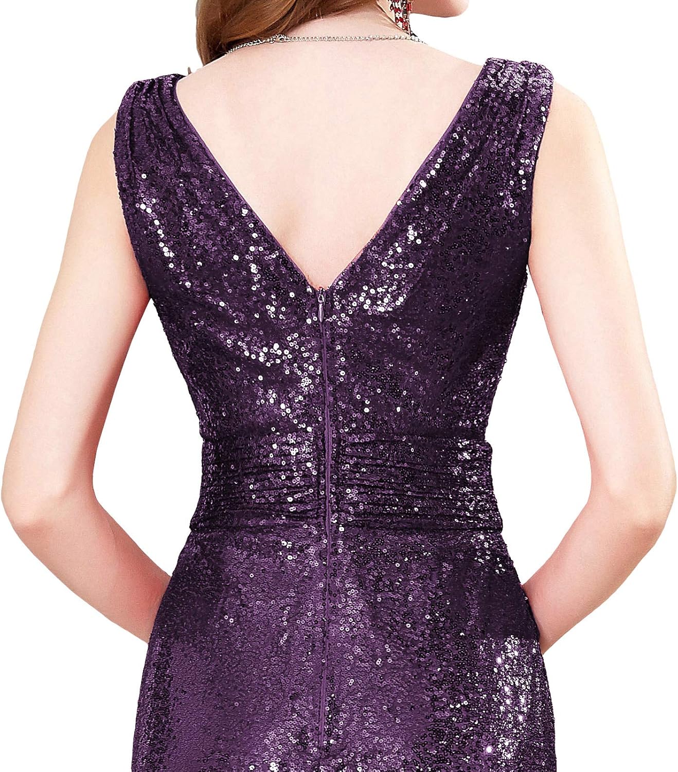 Kate Kasin Women Sequin Bridesmaid Dress Sleeveless Maxi Evening Prom Dresses: Clothing