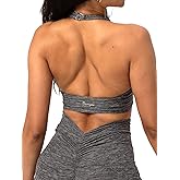 Danysu Adjustable Halter Sports Bra Butter Soft Open Back Workout Tops with Removable Padded Yoga Training Bras Going Out Top