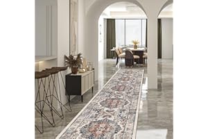 HY HAO YUN LAI Hallway Washable Runner Rug - 2'6x14 Kitchen Rugs Entryway Rug Runner Vintage Soft Floor Mat Non Slip Indoor Farmhouse Carpet for Bathroom Living Room Bedroom (2'6''x14', Brick)