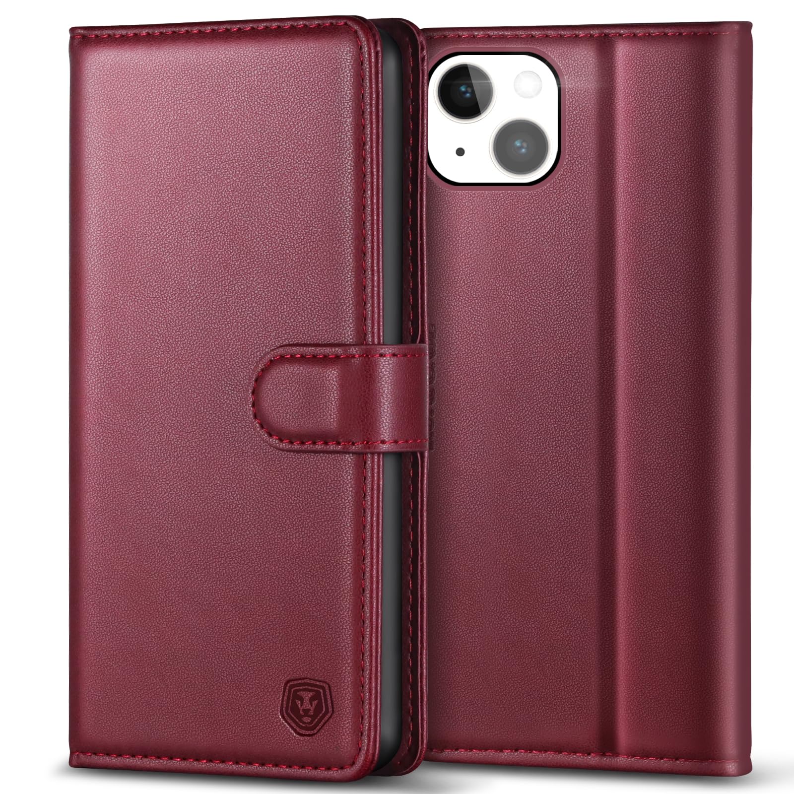 Kuafcase Compatible for iPhone 14 Plus Case with 4 Card Slots Magnetic Closure Kickstand Shockproof Protective Phone Case Compatible for iPhone 14 Plus - Wine Red — image 1