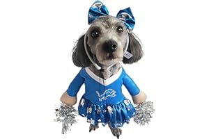 NFL Detroit Lions Officially Licensed Cheer Dog Costume by MODERN HERO Includes Dress with Faux Stuffed arms and Tinsel pom-poms and Satin Bow Headband, Size M