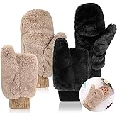 SATINIOR Faux Fur Mittens Fingerless Gloves Convertible Gloves Fluffy Winter Warm Soft Half Finger Fuzzy for Women