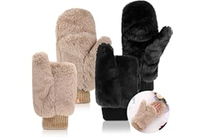 SATINIOR Faux Fur Mittens Fingerless Gloves Convertible Gloves Fluffy Winter Warm Soft Half Finger Fuzzy for Women