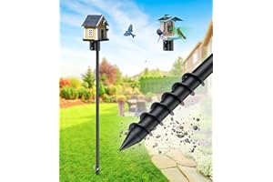 KEPLREND Heavy Duty Bird Feeder Pole - 109 Inch Tall Adjustable Bird House Pole with Auger Base for Easy Install, 1 Inch Diameter Metal Mount Kit for Bluebird Houses, Hummingbird Feeders & Wildlife Watching