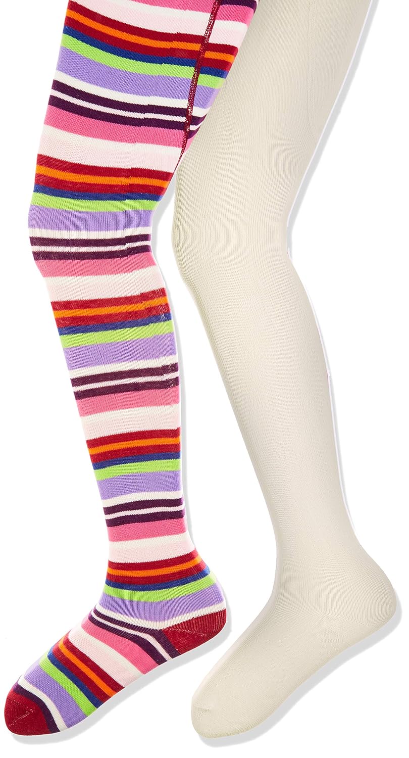 Playshoes M/&auml;dchen Elastisch Ringel und Uni mit Komfortbund Strumpfhose 2erPack