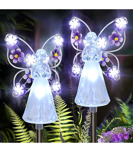 2 Pack Solar Angel Lights, Solar Powered Garden Stake Lights